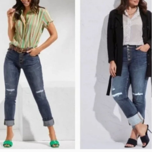 CAbi Denim - Cabi Button Fly Straight Leg Distressed Jeans